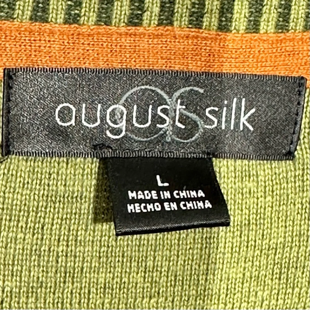 August Silk 2 Tone V-Neck Sweater 100% Cotton Olive Green Large